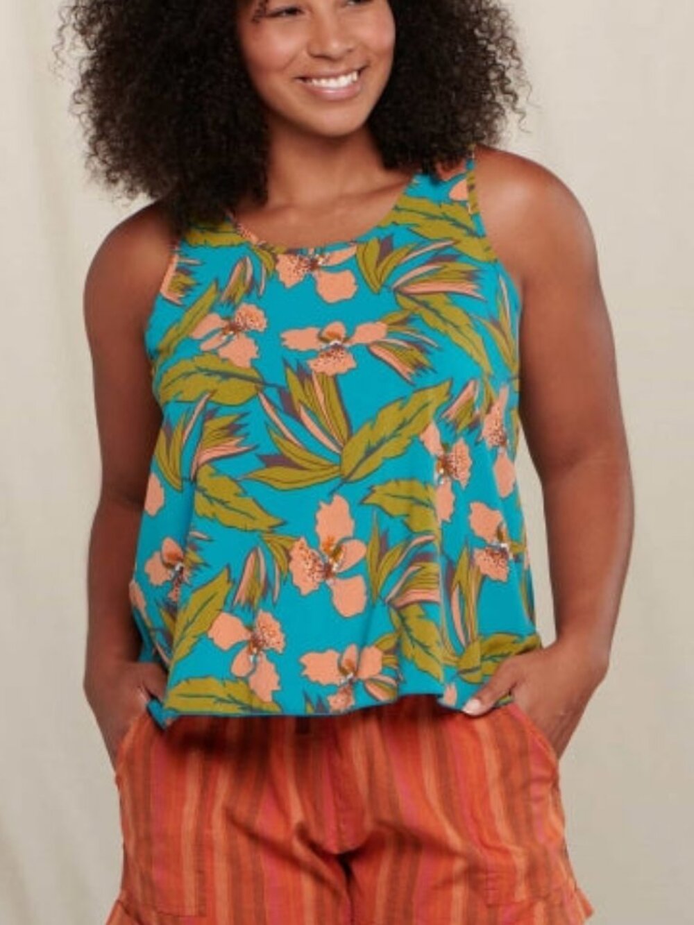 Toad & Co Sunkissed Tank Top Curacao Aloha Lightweight Flowy Trapeze Swing Print